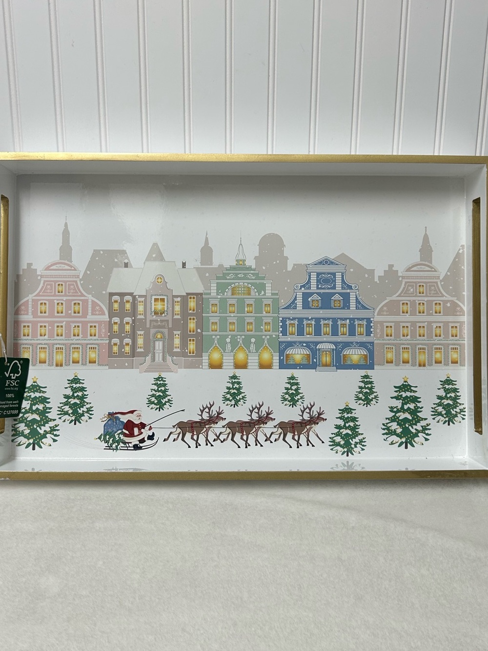 Mark & Graham Holiday Village lacquer serving tray